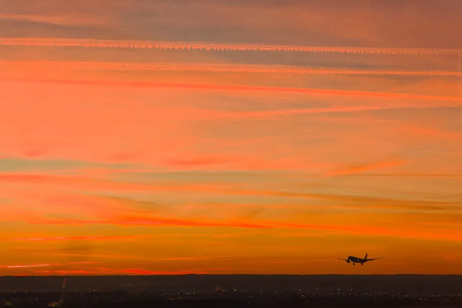 طائرة تحلق في سماء الغروب تظهر حدود تغطية تطبيقات تتبع الطائرات